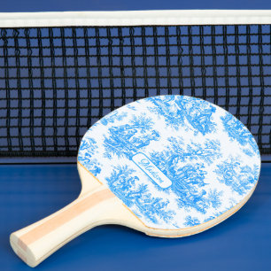 Elegant vintage blue turquoise toile de jouy ping pong paddle