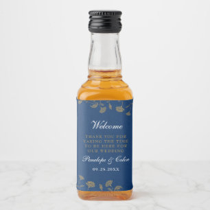 Elegant Vintage Blue Wedding Welcome Basket Mini Liquor Bottle Label