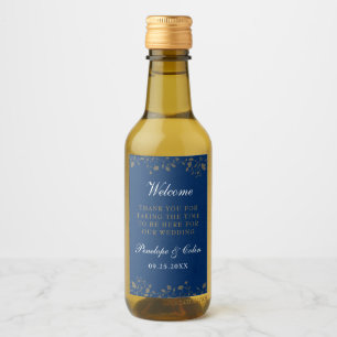 Elegant Vintage Blue Wedding Welcome Basket Mini Wine Label