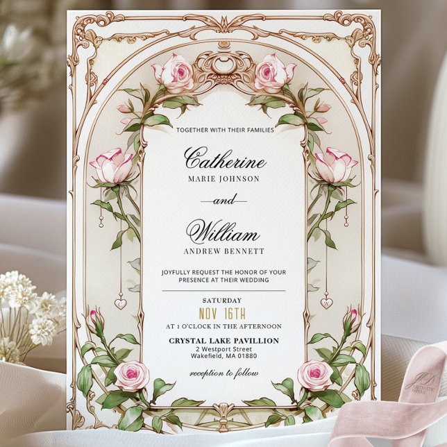 Elegant Vintage Blush Floral Wedding Invitation  (Creator Uploaded)