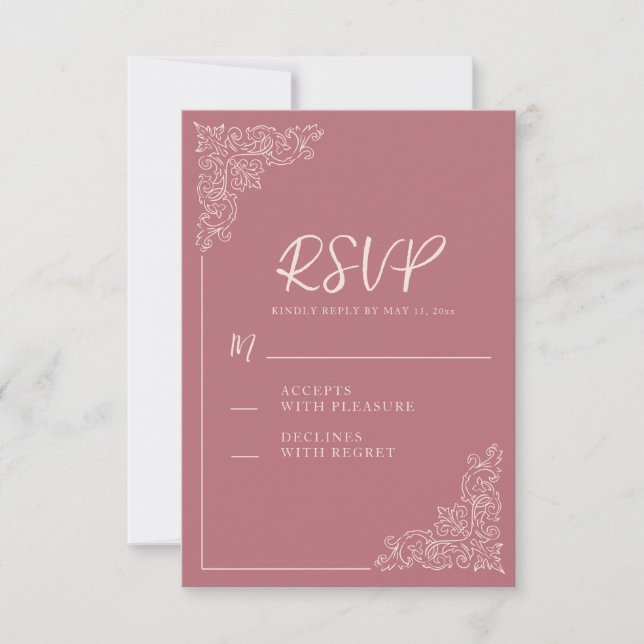 Elegant Vintage Blush Mauve Wedding  RSVP Card (Front)