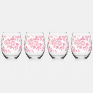 Elegant vintage blush pink botanical floral stemless wine glass