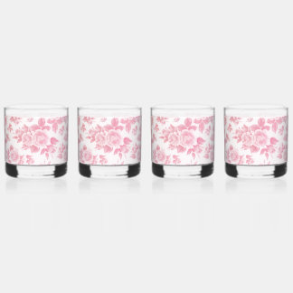 Elegant vintage blush pink botanical floral whiskey glass