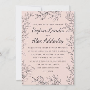 Elegant Vintage Blush Pink Botanical Wedding Invitation