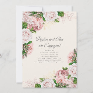Elegant Vintage Blush Pink Floral Engagement Party Invitation
