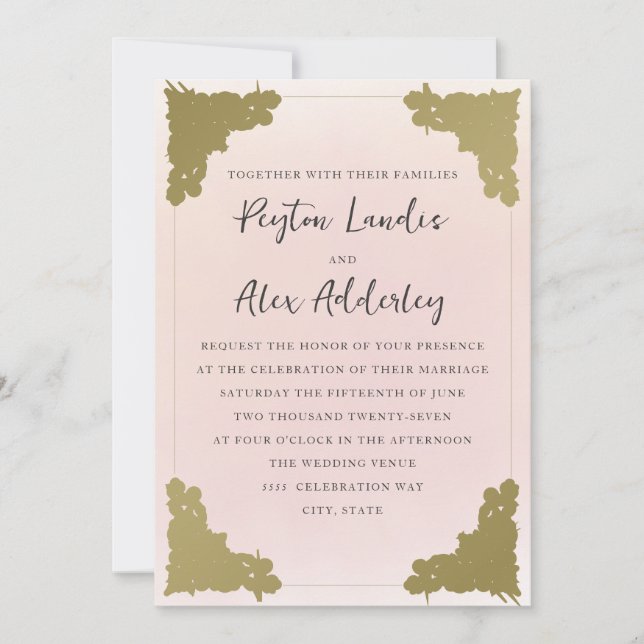 Elegant Vintage Blush Pink Gold  Invitation (Front)