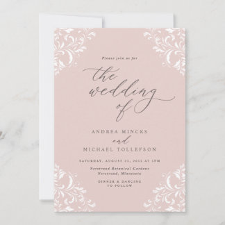 Elegant Vintage Blush Pink Wedding Invitation