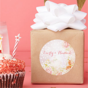 Elegant Vintage Blush Pink Wedding Roses Classic Round Sticker