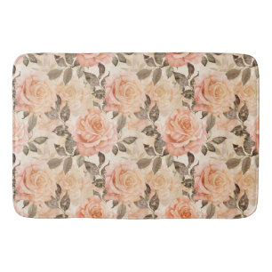 Elegant Vintage Blush Rose Blossoms Bath Mat