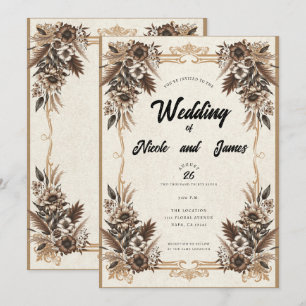 Elegant Vintage Bohemian Floral Wedding Invitation