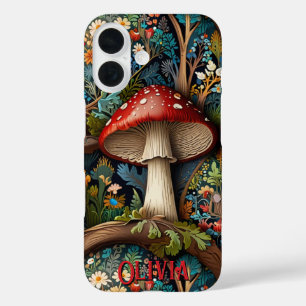 Elegant vintage bohemian mushroom forest iPhone 16 case