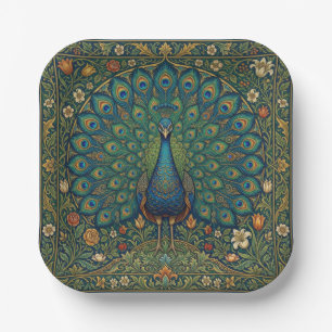 Elegant vintage bohemian peacock design paper plate