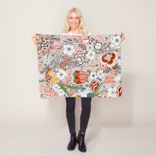 Elegant Vintage Boho Abstract Floral Artwork   Fleece Blanket