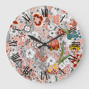 Elegant Vintage Boho Abstract Floral Artwork Large Clock