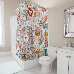 Elegant Vintage Boho Abstract Floral Artwork   Shower Curtain