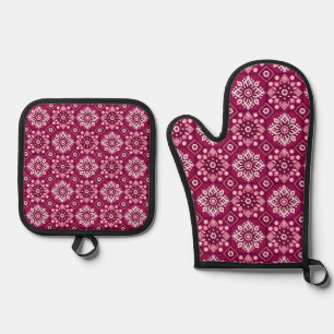 Elegant Vintage Boho Floral Pattern Oven Mitt & Pot Holder Set