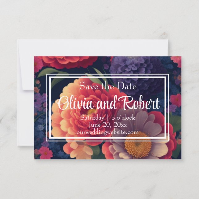 Elegant vintage boho orange red purple floral save the date (Front)