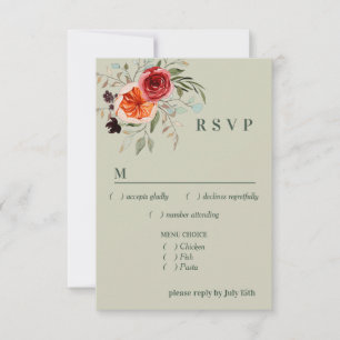 Elegant Vintage Boho Red Orange Grey Menu RSVP