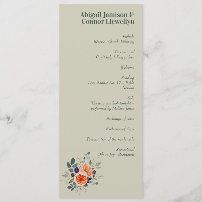 Elegant Vintage Boho Red Orange Grey Programme (Front)