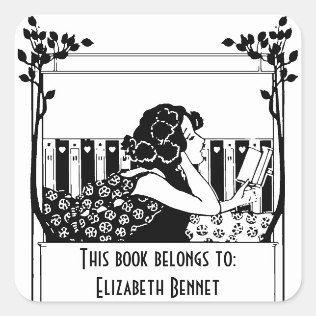 Elegant Vintage Bookplate Square Sticker (Front)