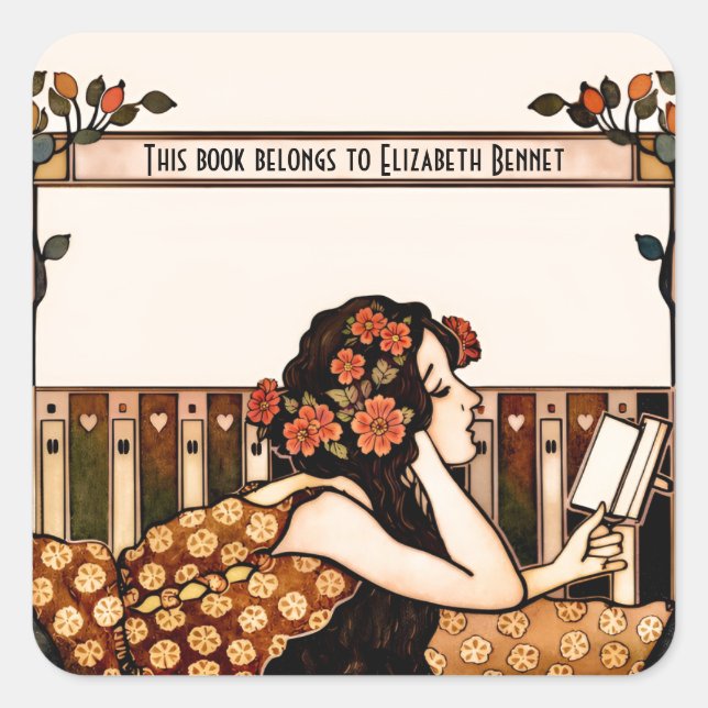 Elegant Vintage Bookplate Square Sticker (Front)