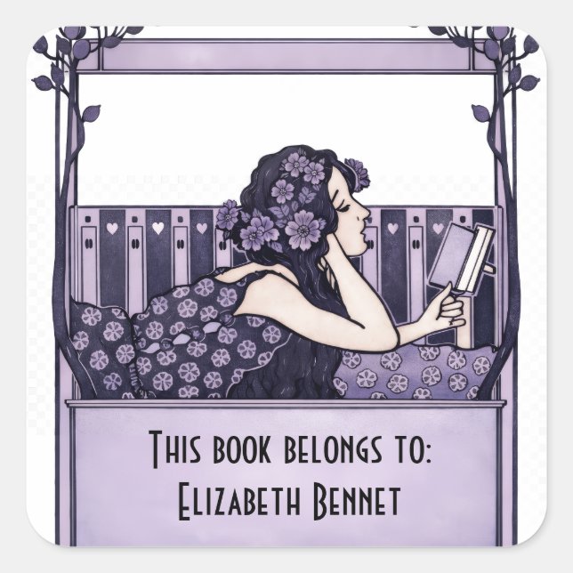 Elegant Vintage Bookplate Square Sticker (Front)