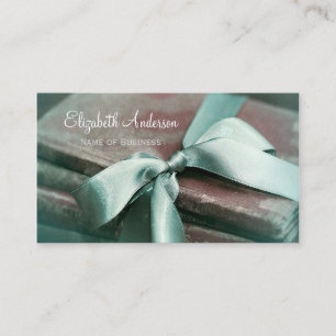 Elegant Vintage Books With Mint Green Ribbon Business Card