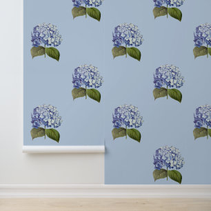 Elegant Vintage Botanical Blue Hydrangea Flower Wallpaper