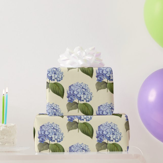 Elegant Vintage Botanical Blue Hydrangea Flower Wrapping Paper (Party Gifts)