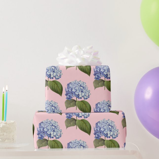 Elegant Vintage Botanical Blue Hydrangea Flower Wrapping Paper (Party Gifts)