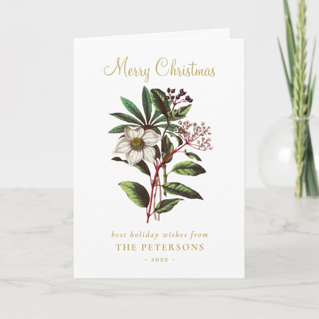 Elegant Vintage Botanical Christmas Rose Flower Card (Front)
