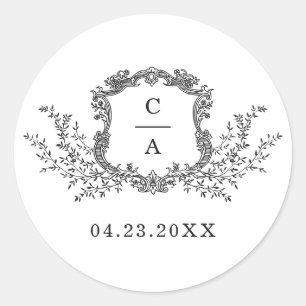 Elegant Vintage Botanical Crest Envelope Classic Classic Round Sticker