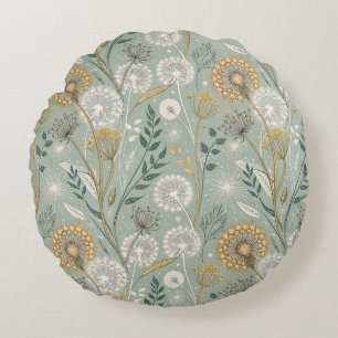 Elegant Vintage Botanical Dandelion Round Cushion