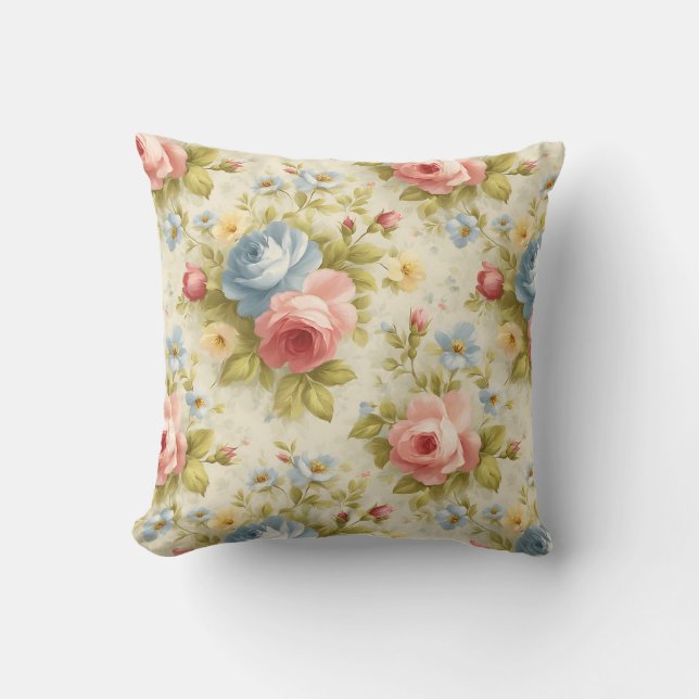 Elegant Vintage Botanical Floral Cushion (Front)