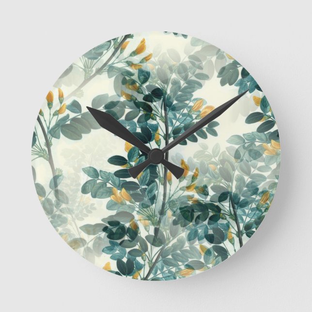 Elegant Vintage Botanical Floral Illustration Round Clock (Front)