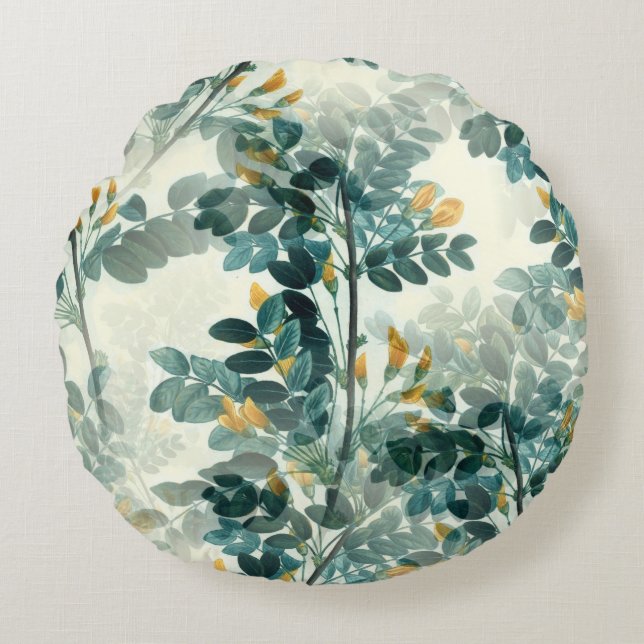 Elegant Vintage Botanical Floral Illustration Round Cushion (Front)
