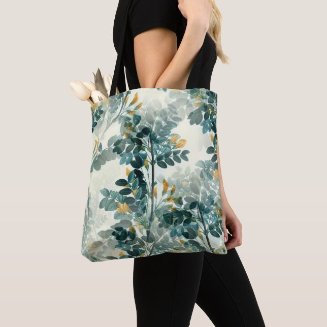 Elegant Vintage Botanical Floral Illustration Tote Bag (Close Up)