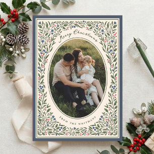 Elegant Vintage Botanical Frame Christmas Photo Holiday Card