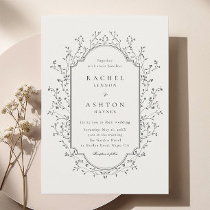 Elegant Vintage Botanical Frame Ivory Wedding Invitation