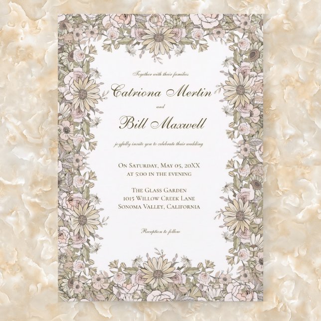 Elegant Vintage Botanical Frame Wedding Invitation (Creator Uploaded)