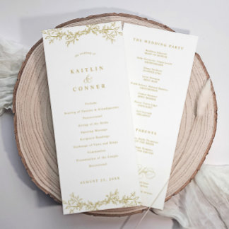 Elegant Vintage Botanical Gold Wedding Program Programme