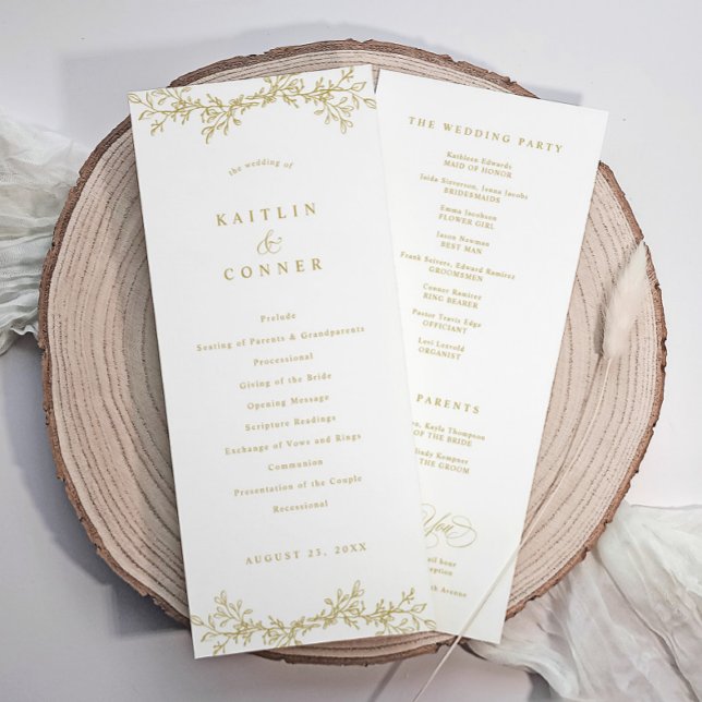 Elegant Vintage Botanical  Gold Wedding Program Programme (Gold wedding programs with an elegant botanical floral greenery design)