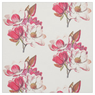 Elegant Vintage Botanical Magnolia Flower Fabric