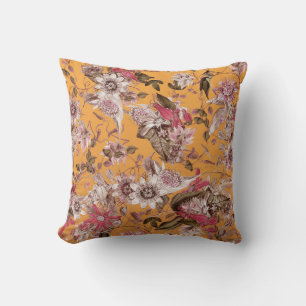 Elegant Vintage Botanical Orange Floral Pattern Cushion