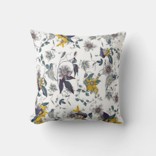 Elegant Vintage Botanical Passion Flowers Cushion