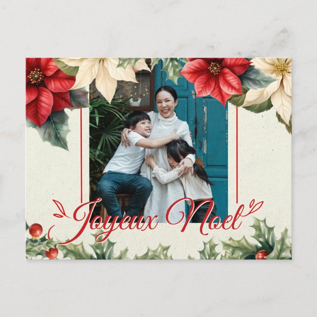 Elegant Vintage Botanical Red Poinsettia Greetings Postcard (Front)