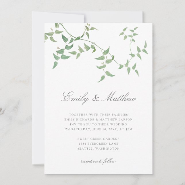 Elegant Vintage Botanical Vine Wedding Invitation (Front)