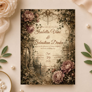 Elegant Vintage Botanical Wedding Invitation