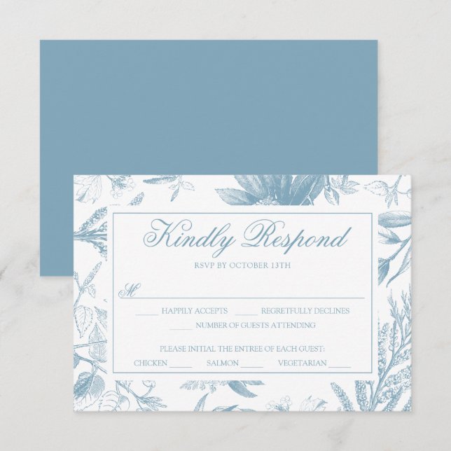 Elegant Vintage Botanical Wedding RSVP Card (Front/Back)