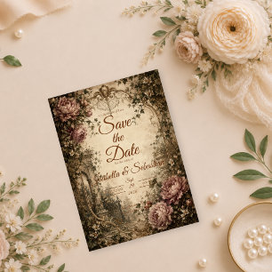 Elegant Vintage Botanical Wedding Save The Date